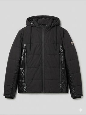 NWOT Being Human Men's Hooded Black Jacket, Size 3XL, Matte and Glossy Puffer